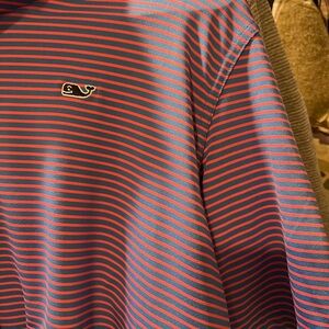 Vineyard Vines Navy and Red Striped Polo